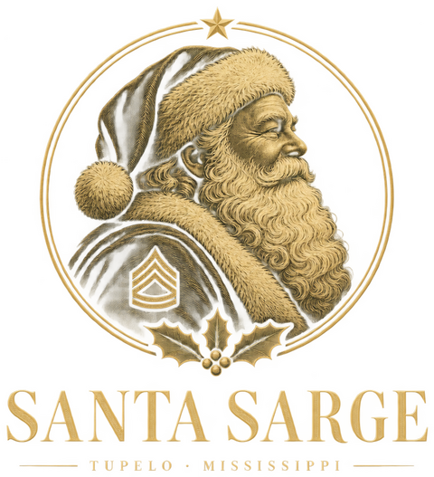 Santa Sarge crest: engraved Santa profile with sergeant stripes, Tupelo, Mississippi