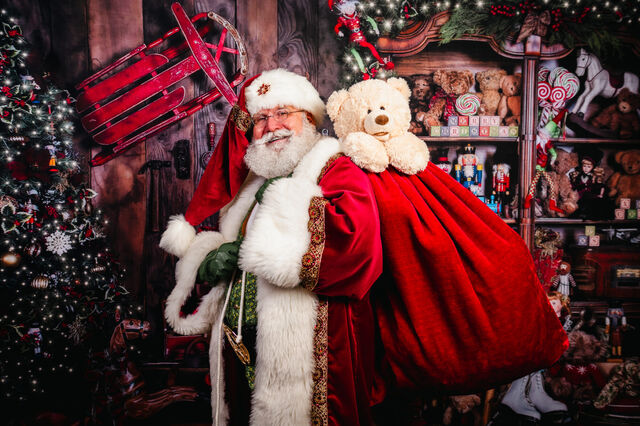 Santa Sarge with his toy bag and teddy bear